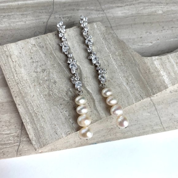 NEW~ Anthropologie SHASHI "Kalista or Celeste" Crystal & Pearl Drop Earrings - Picture 9 of 12